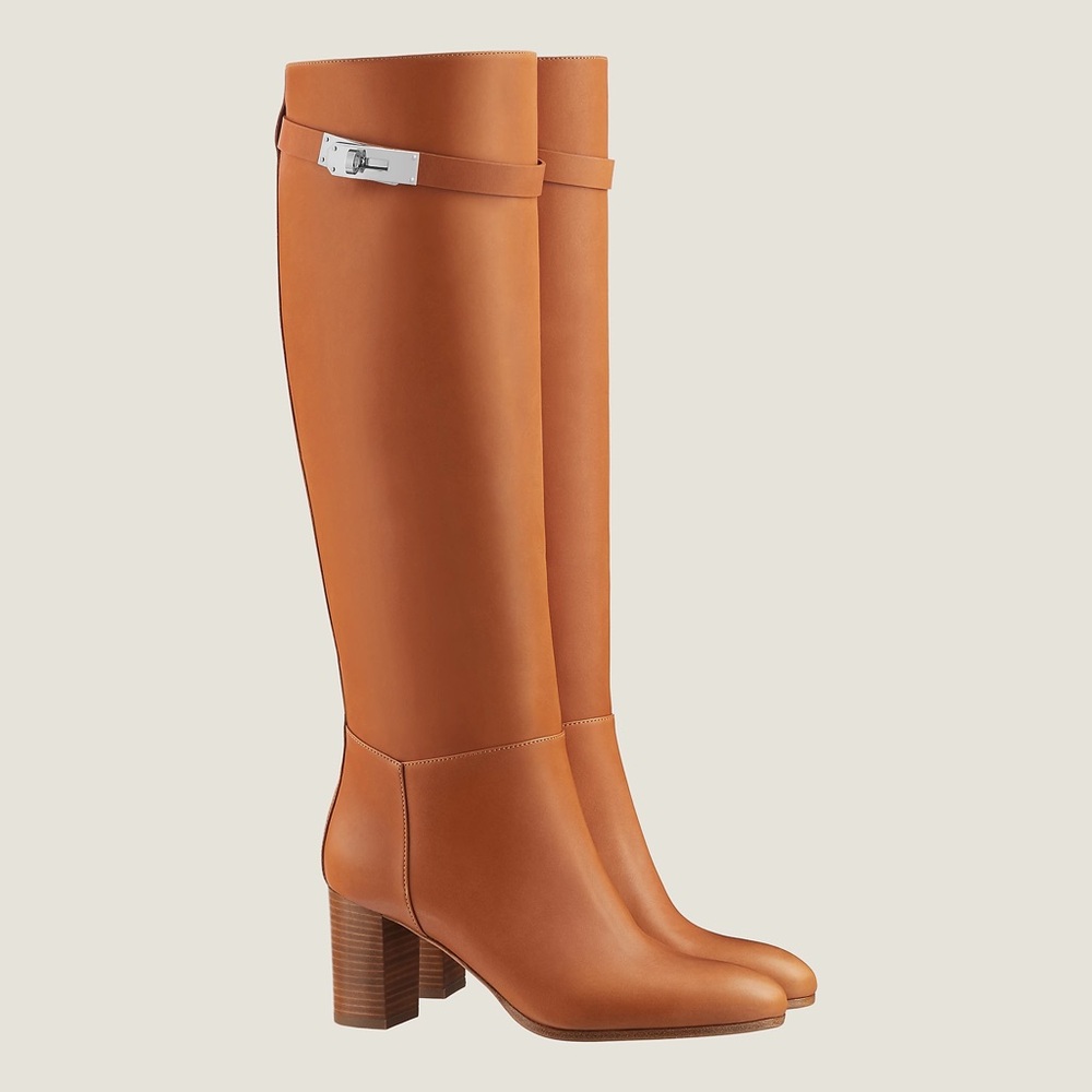 Hermes Story 70 Boots in Heritage Calfskin Naturel Size 37.5